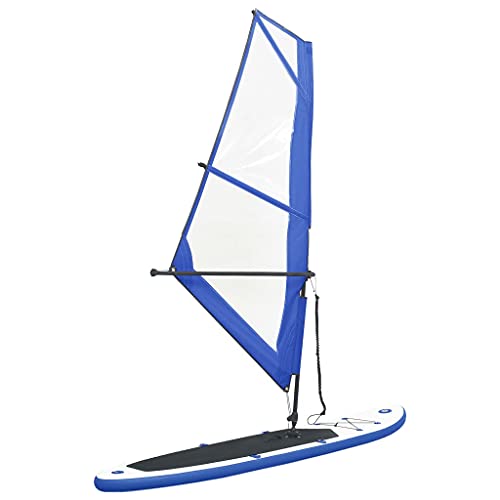 vidaXL Stand Up Paddleboard Set mit Segel Tragetasche Aufblasbar SUP Paddle Paddling Board Paddelbrett Surfboard Windsurf Rigg Blau Weiß