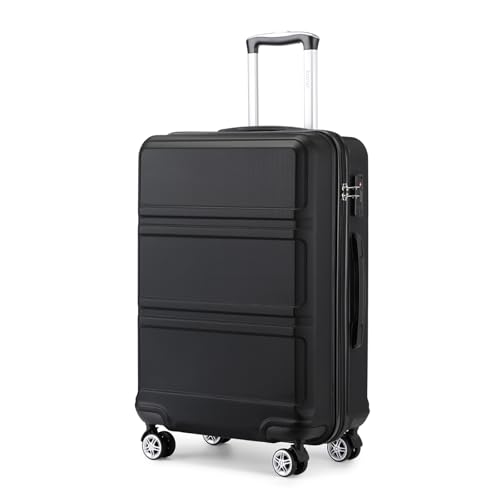 KONO Trolley Koffer Mittelgroß 4 Rollen Leicht Hartschalenkoffer Reisekoffer mit TSA Schloss, 65x44x25.5cm, 61Liter, Zwillingsrollen Rollkoffer, ABS Hartschale (Schwarz, L)