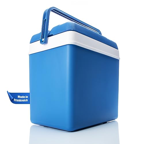 BigDean Kühlbox 24 Liter blau/weiß - Isolierbox mit bis zu 11 Std. Kühlung - Thermobox aus Kunststoff - Outdoor Kühltasche für Camping, Grillen, Picknick & Garten