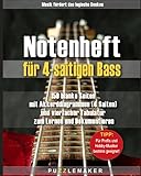 Notenheft für 4-saitigen Bass: 150 blanko Seiten mit Akkorddiagrammen (4 Saiten) und vierfacher Tabulatur zum Lernen und Dokumentieren